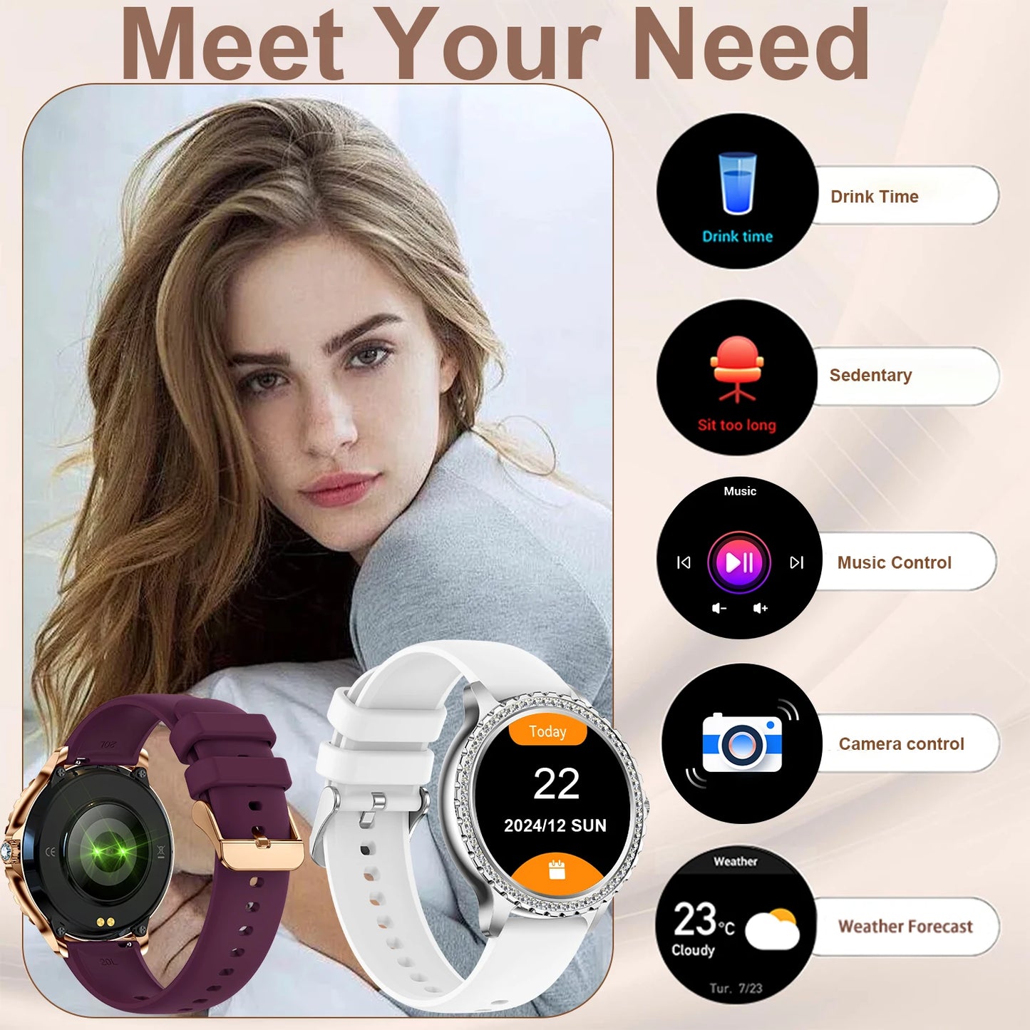 INNOFOVO Women's Smart Watch Touchscreen Fitness Tracker With Calls