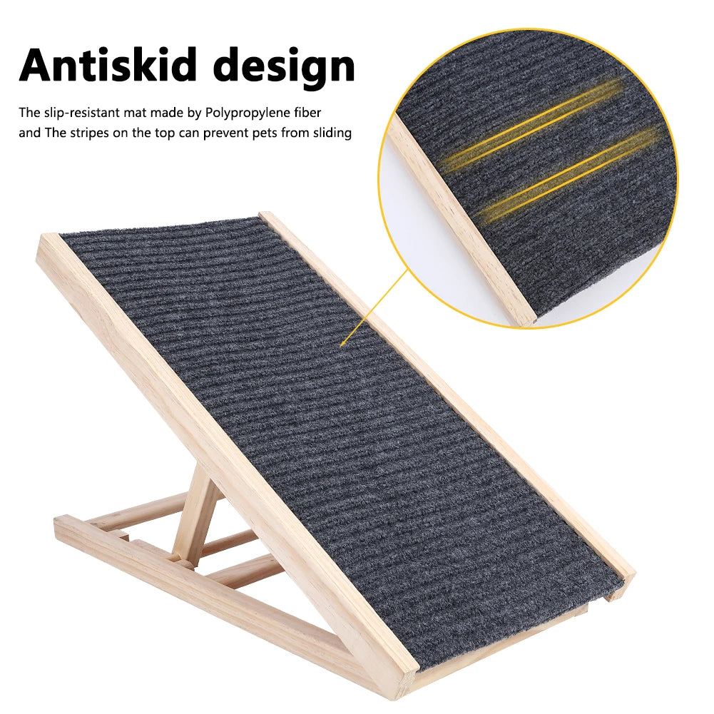 TWISTER.CK Pet Dog Ramp Ladder Natural Pine Wood Folding Adjustable Two Heights
