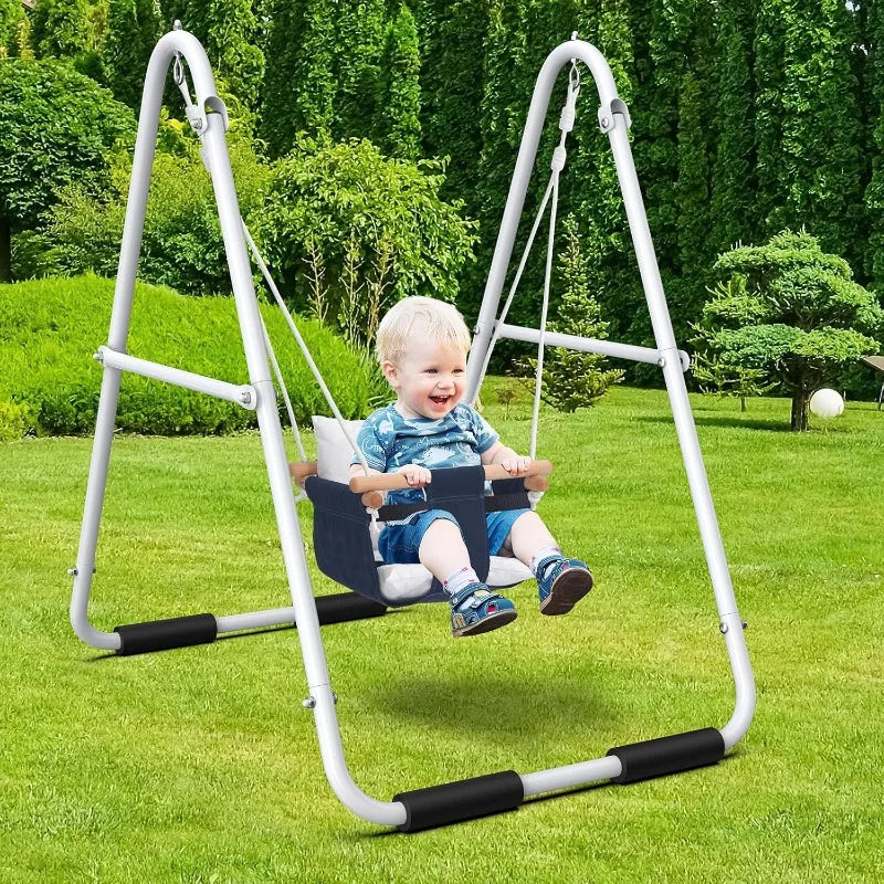 Toddler Swing With Foldable Stand And Canvas Cushion Seat
