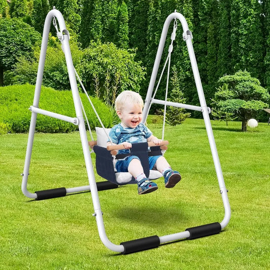 Toddler Swing With Foldable Stand And Canvas Cushion Seat