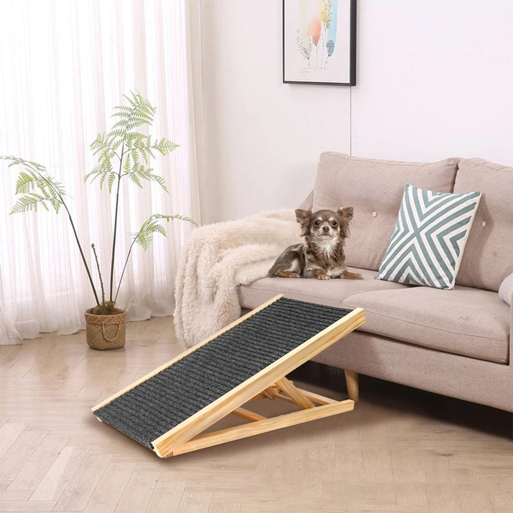 TWISTER.CK Pet Dog Ramp Ladder Natural Pine Wood Folding Adjustable Two Heights