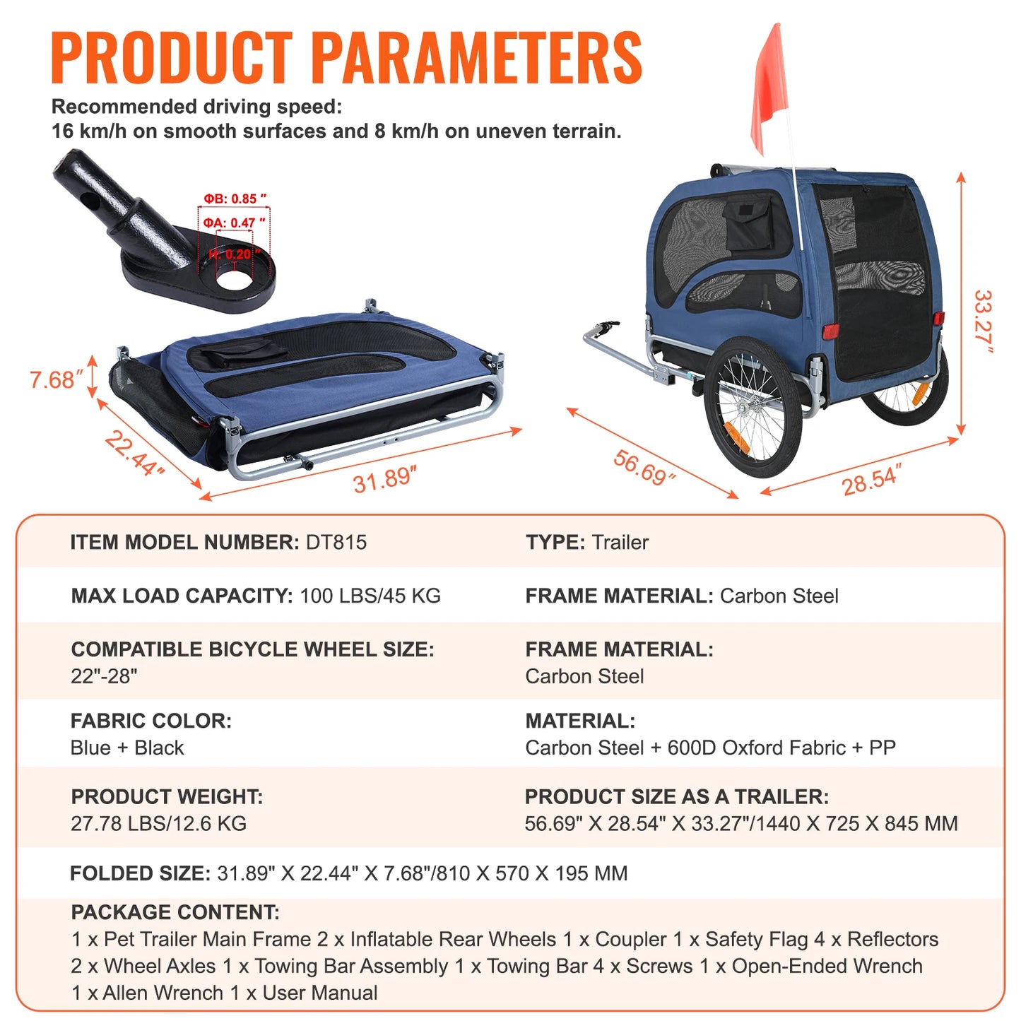Pet Bicycle Carrier Trailer for Dogs 100lb Capacity