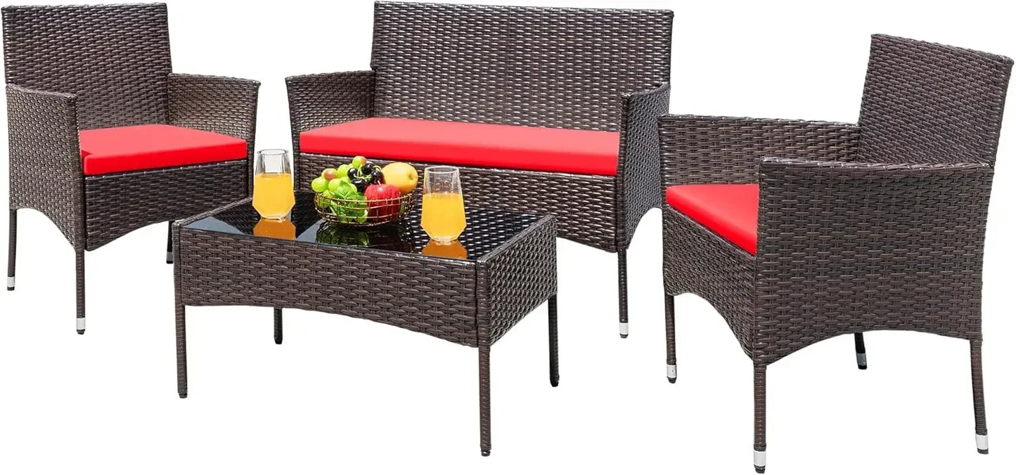 Outdoor Rattan 4-Piece Conversation Set For Patio Garden Balcony
