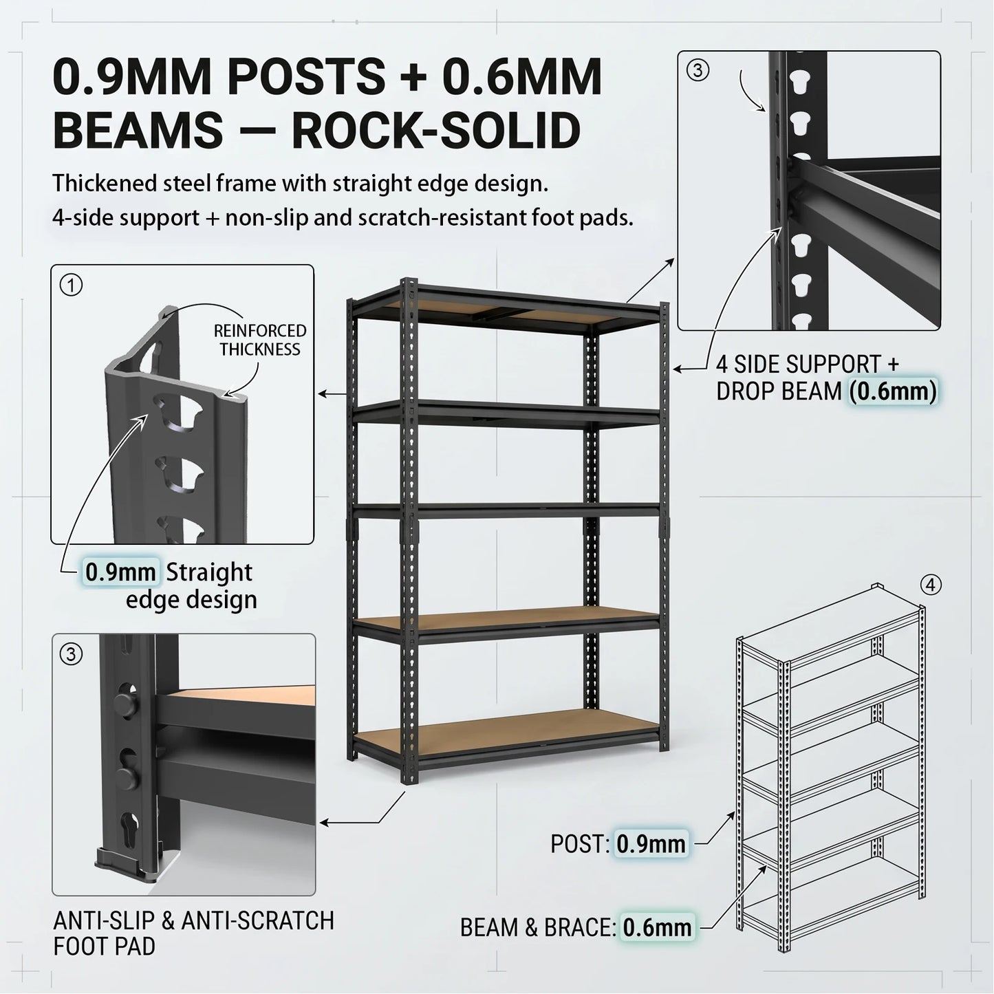 Heavy Duty Metal Storage Shelves, Adjustable Five Tier Unit For Garage