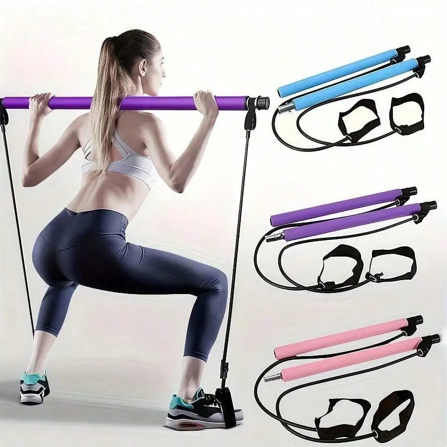 Pilates Bar Set With Resistance Bands Stainless Steel Fitness Equipment