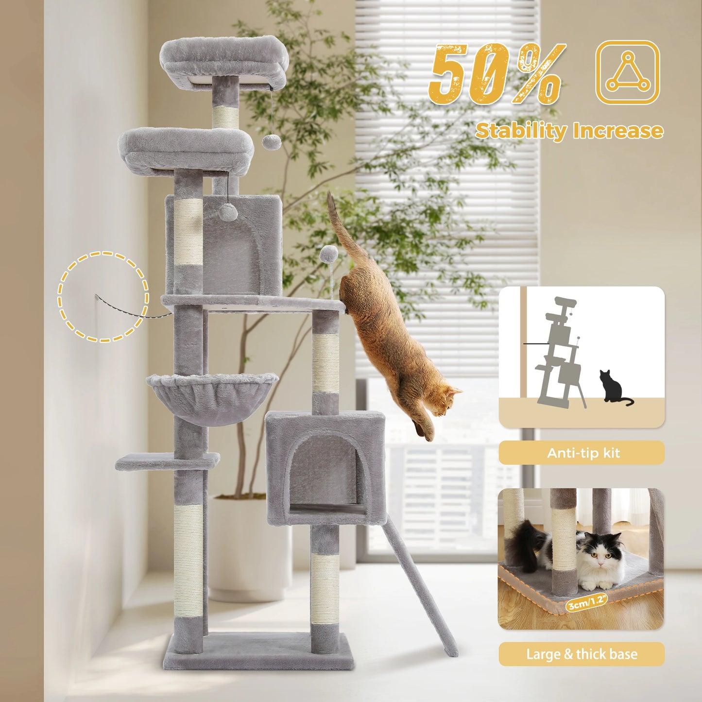 PAWZ Road Multi-Level Cat Tree Tower With Sisal Scratching Post