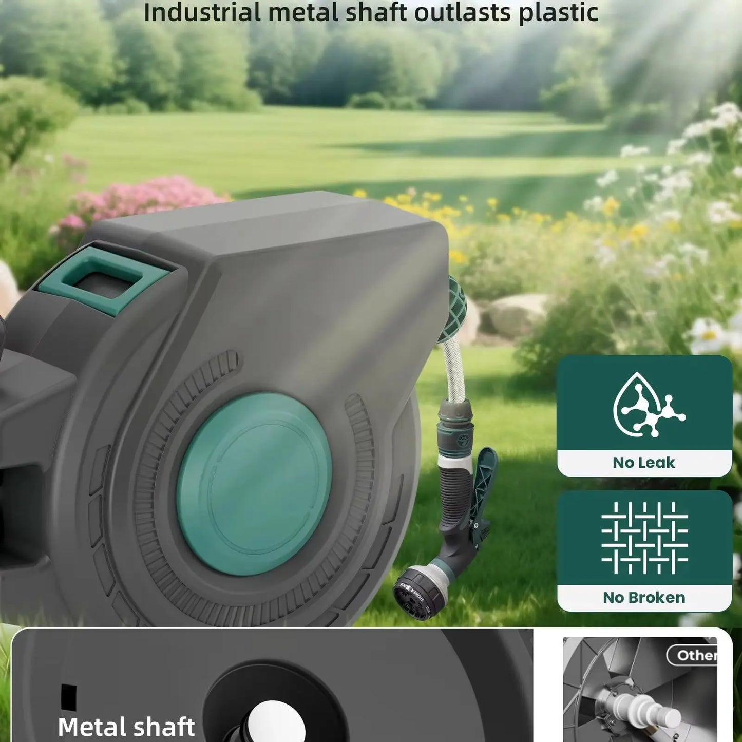 Retractable Garden Hose Reel With Slow Return, Wall Mount, Any Length Lock