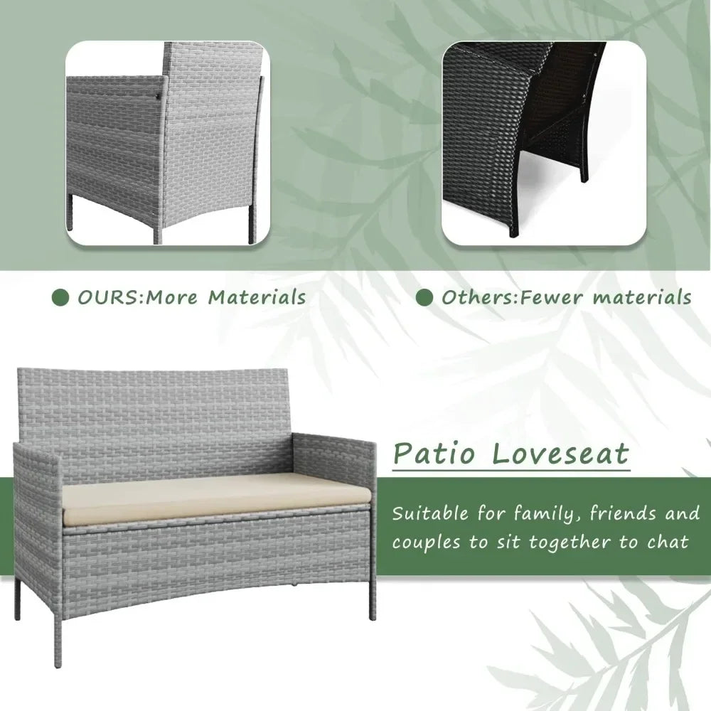 Outdoor Rattan 4-Piece Conversation Set For Patio Garden Balcony