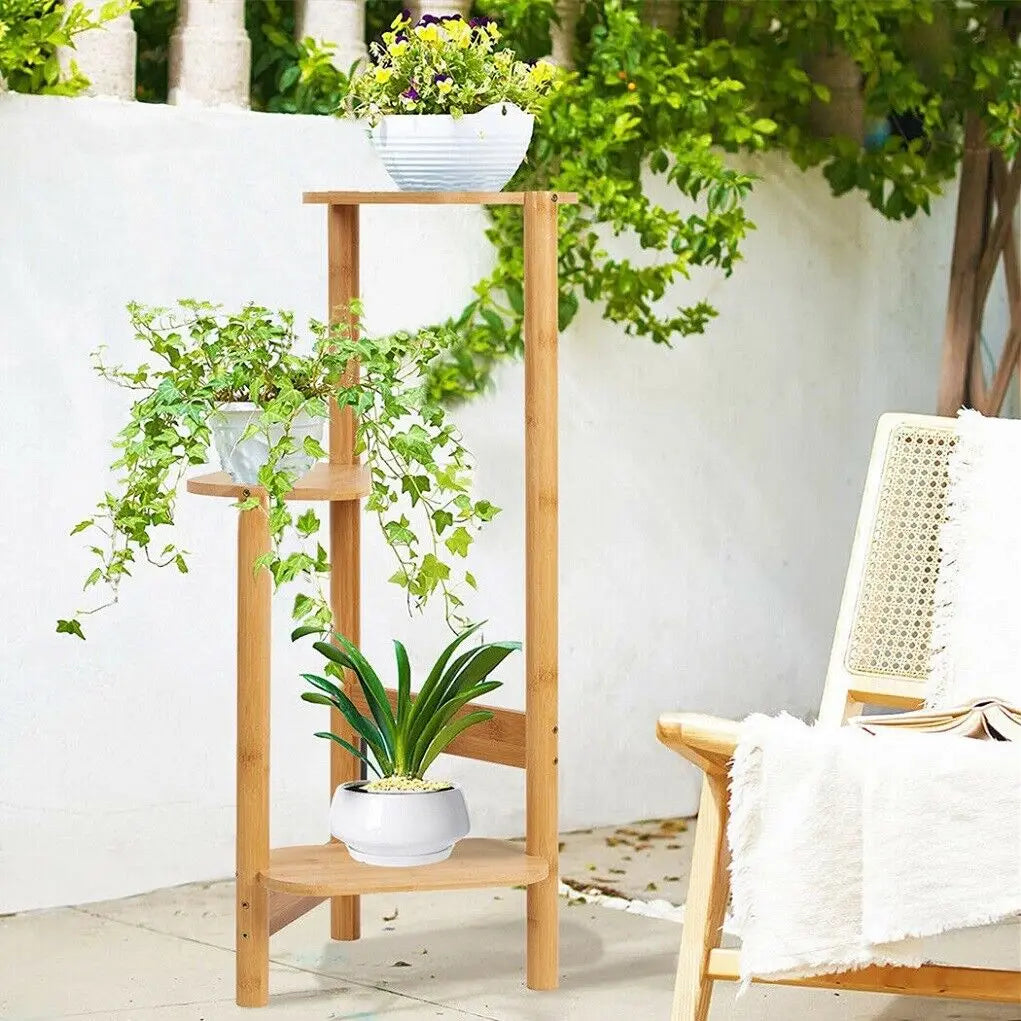 Wisfor Bamboo Plant Stand Three Tier Corner Shelf Display