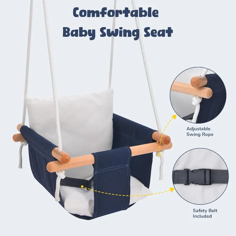 Toddler Swing With Foldable Stand And Canvas Cushion Seat