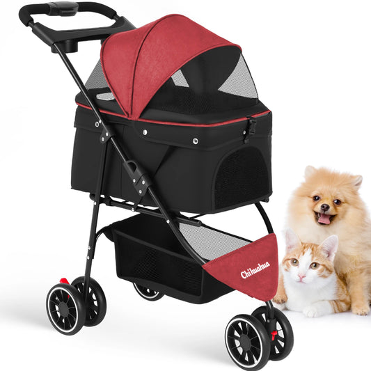 CHIHUAHUA Pet Stroller For Cats And Dogs 3 Wheels Foldable