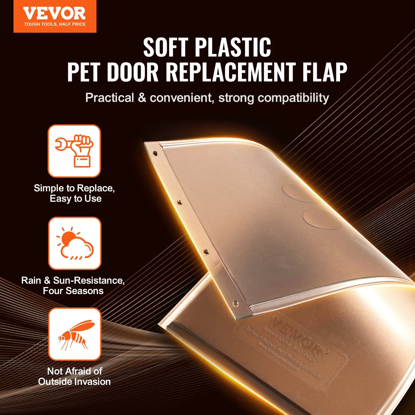 Pet Door Replacement Flap Weatherproof PVC With Magnetic Strip