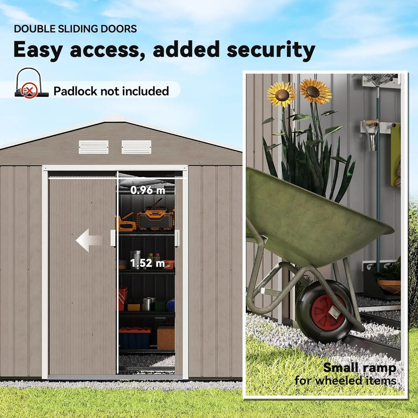 Metal Outdoor Storage Shed Sloping Roof With Double Lockable Doors