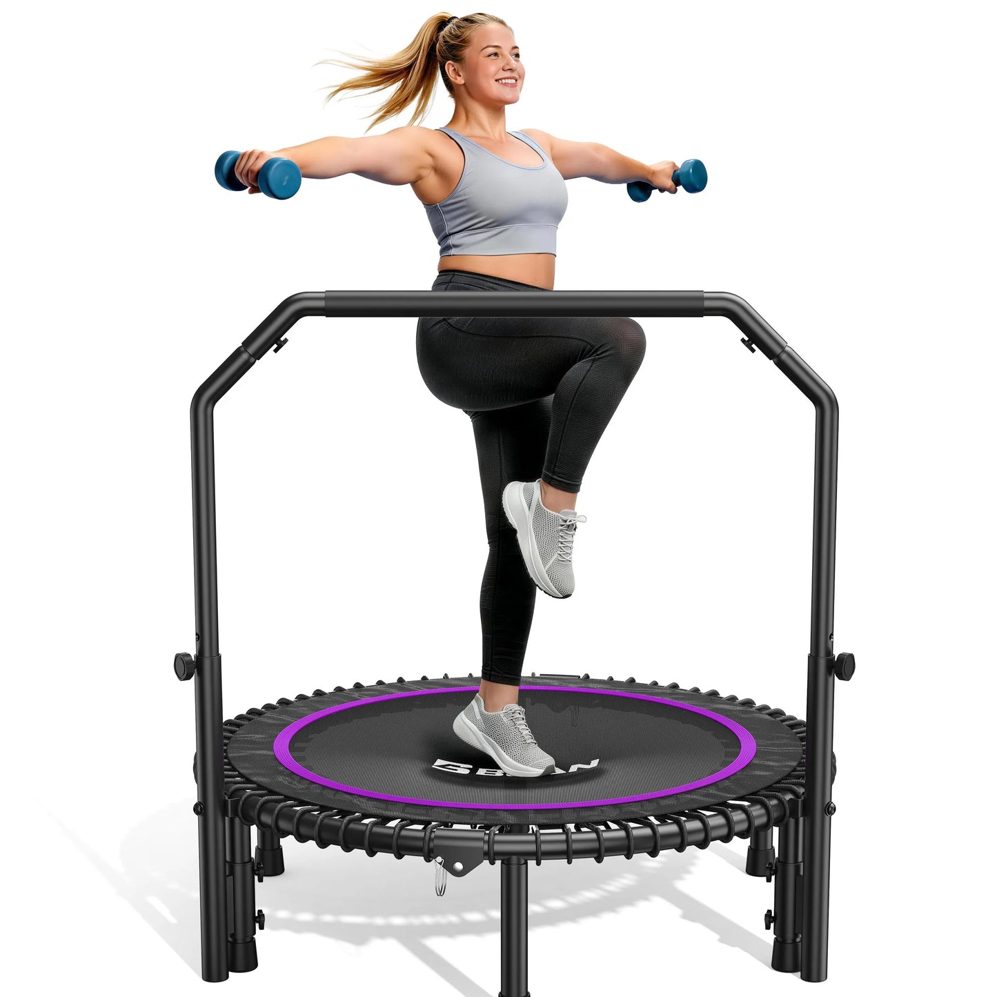 BCAN Mini Rebounder Trampoline With Adjustable Handle For Full Body