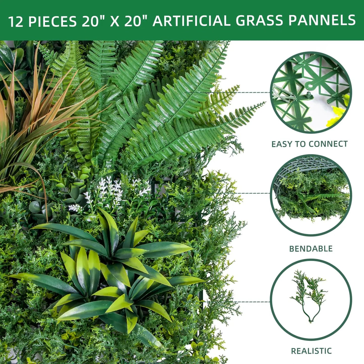Artificial Boxwood Grass Wall Panels 12 Pack Indoor Outdoor Decor