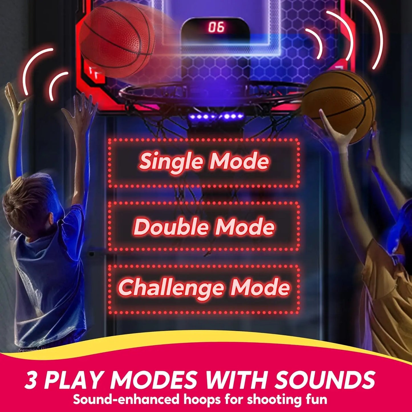 Joyfy Mini Indoor Basketball Hoop Over The Door With LED Light Scoreboard