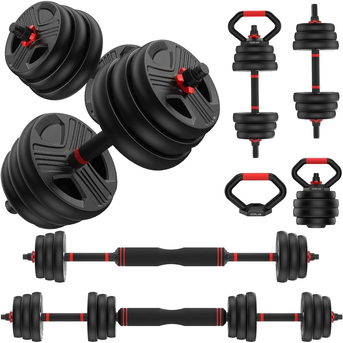 FED Fitness Adjustable 5-in-1 Dumbbell Set with Barbell Conversion