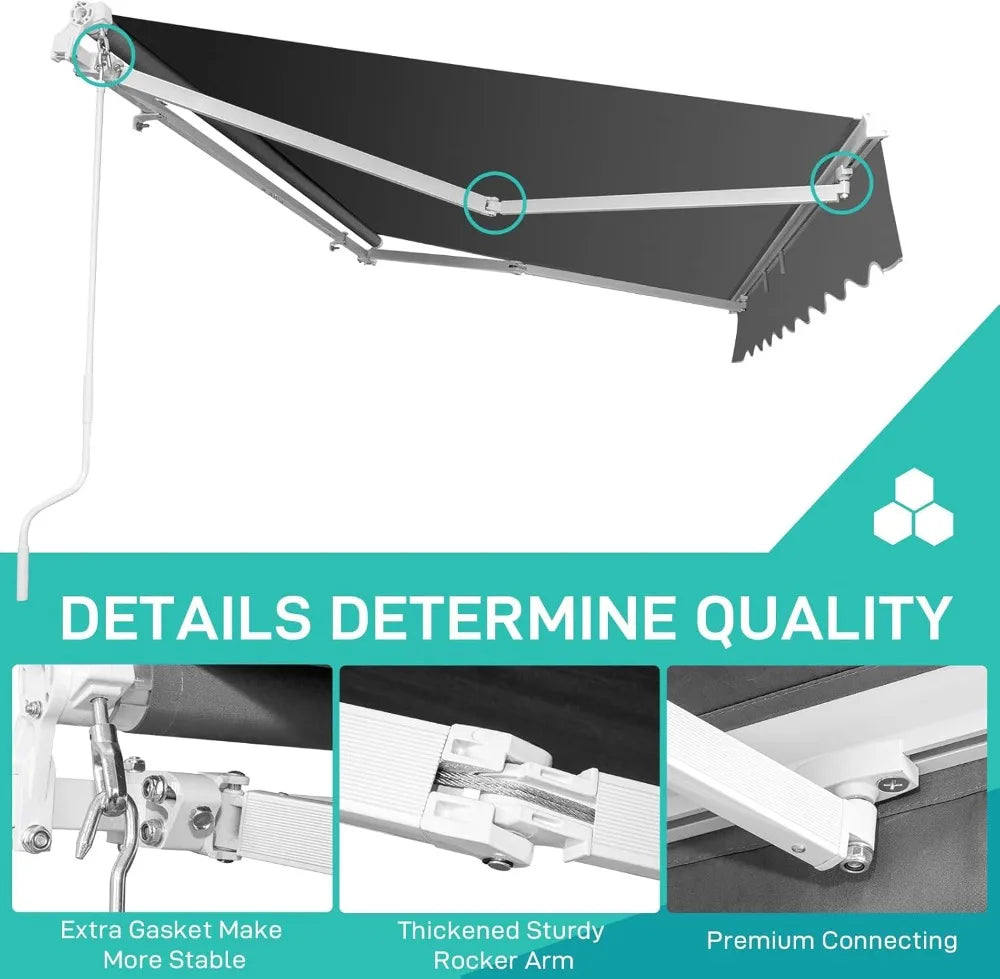 NONECN Retractable Patio Awning With Aluminum Frame And UV Protection
