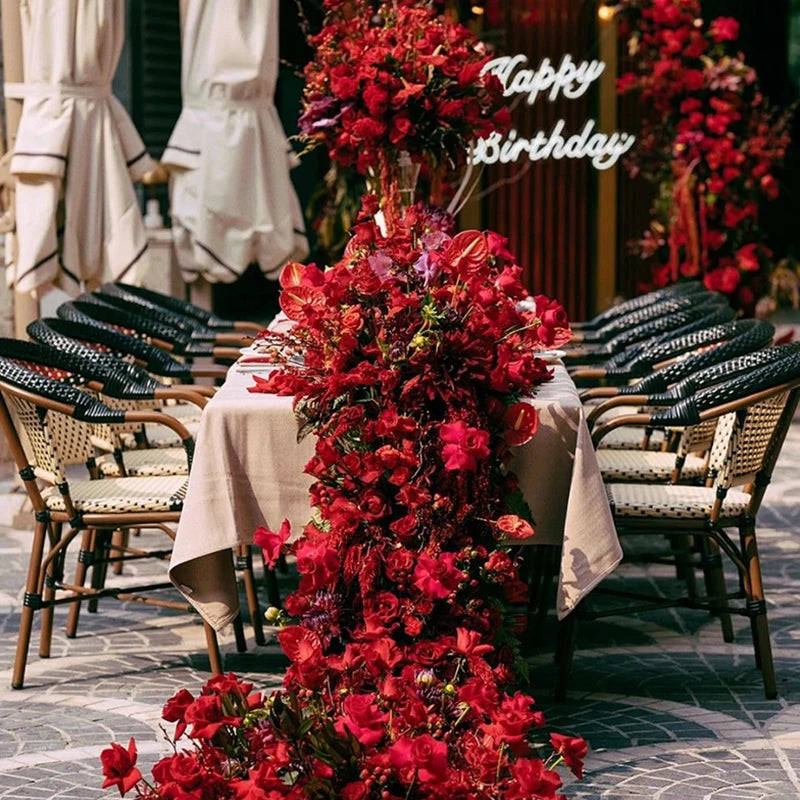 Artificial 5D Red Rose Anthurium Table Runner Centerpiece for Weddings