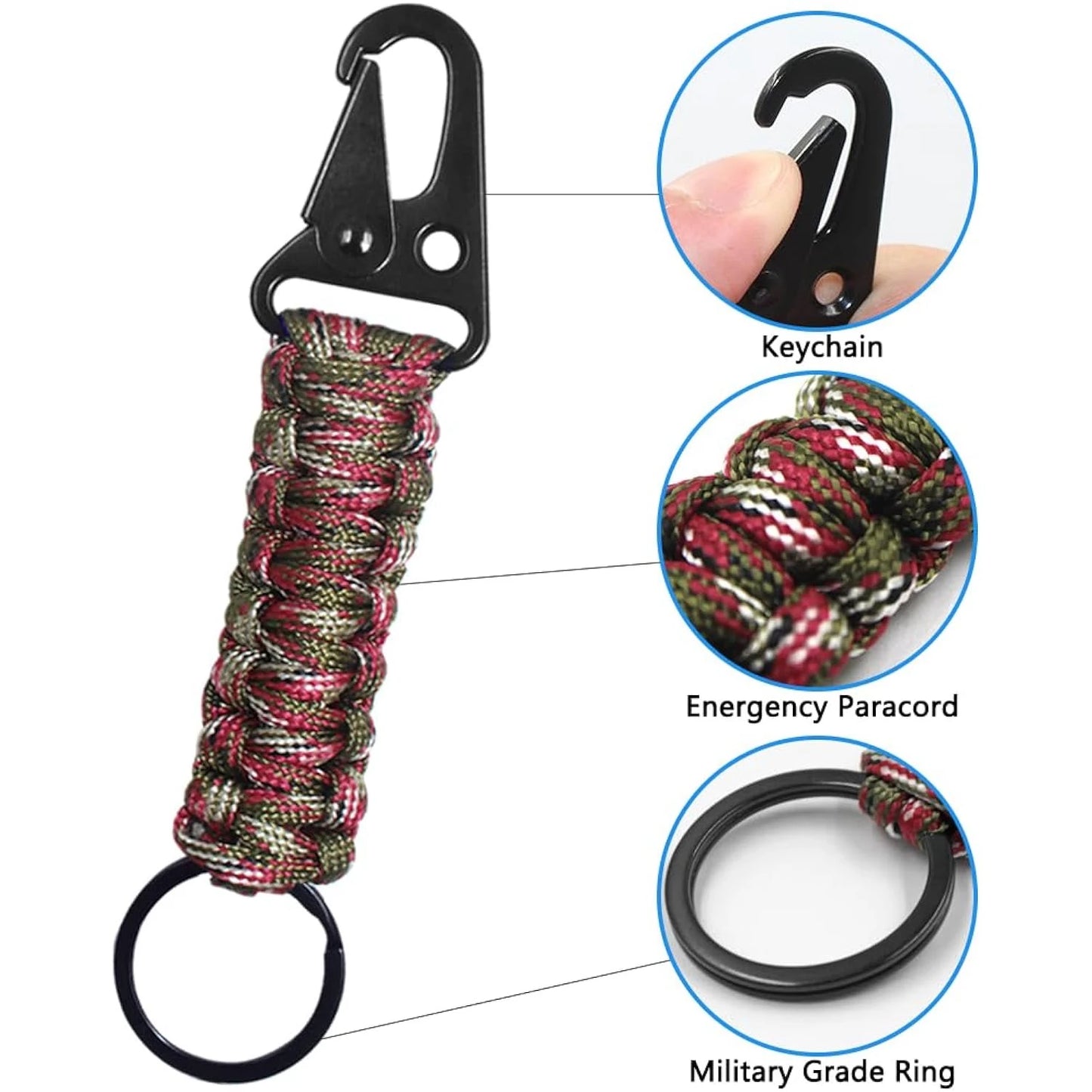 Paracord Keychain With Carabiner And Bottle Opener For Outdoors