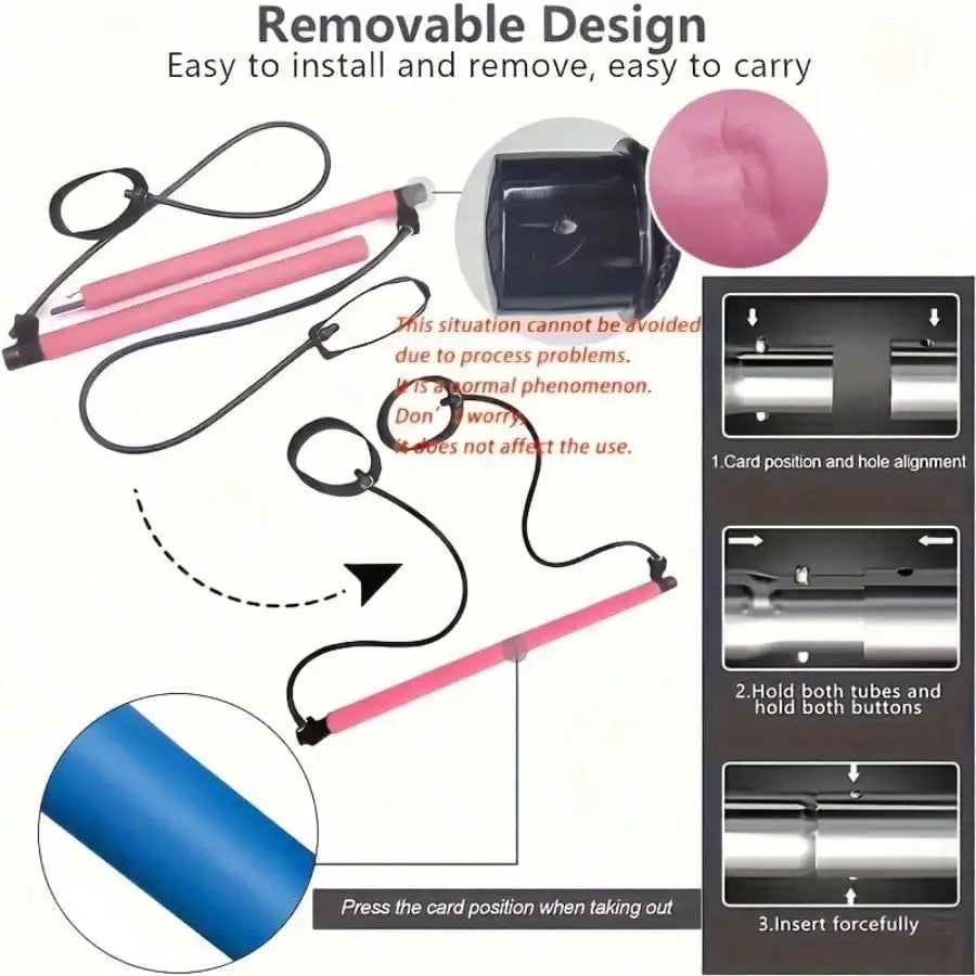 Pilates Bar Set With Resistance Bands Stainless Steel Fitness Equipment