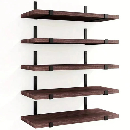Christmas Room Decor Five Piece Equal Length Floating Wall Shelves