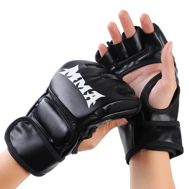 Leather Half Finger Boxing Training Gloves For Sanda UFC Practice