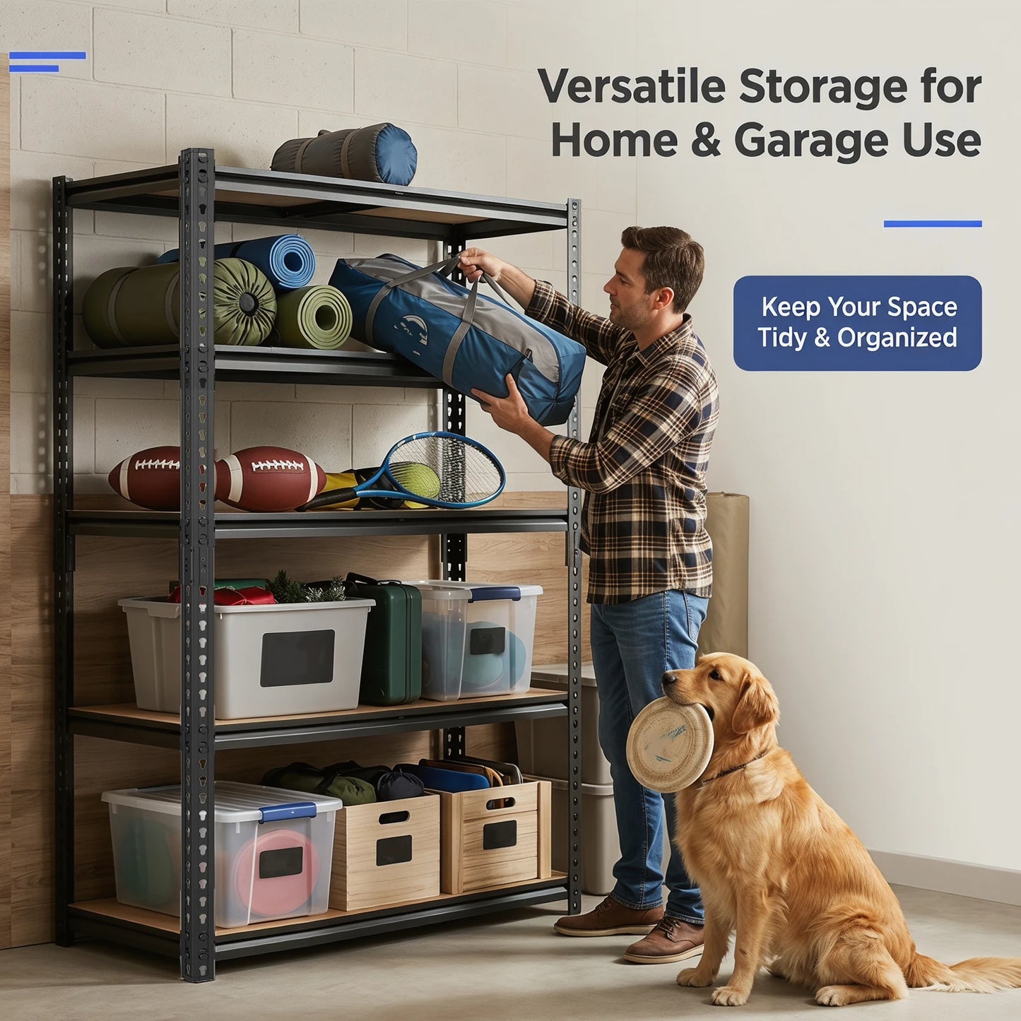 Heavy Duty Metal Storage Shelves, Adjustable Five Tier Unit For Garage