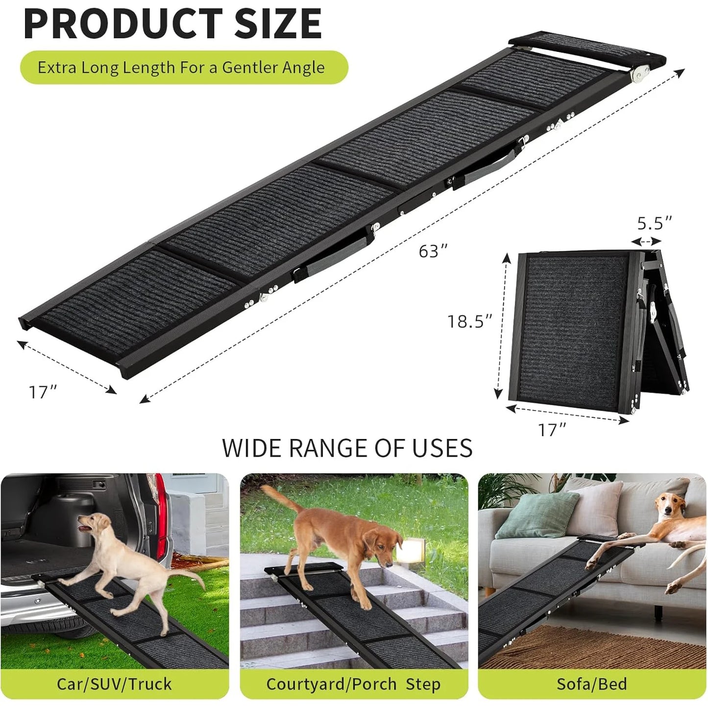 HiMISS Upgraded Folding Dog Ramp For Cars Non Slip Surface