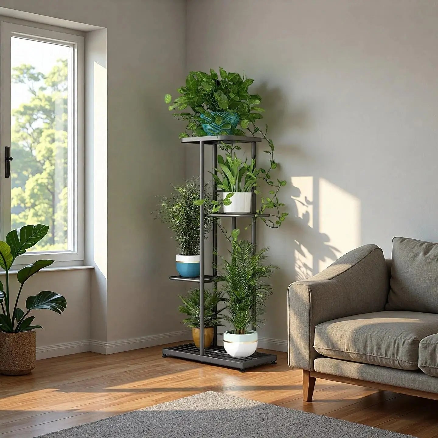 4-Tier Metal Plant Stand Indoor Outdoor Corner Shelf Garden Balcony