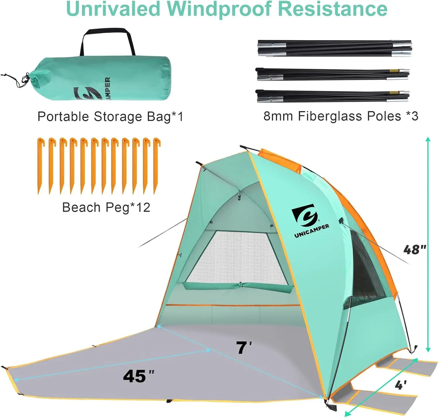 Unp Beach Tent 3 Person Sun Shelter UPF 50 Extended PE Floor