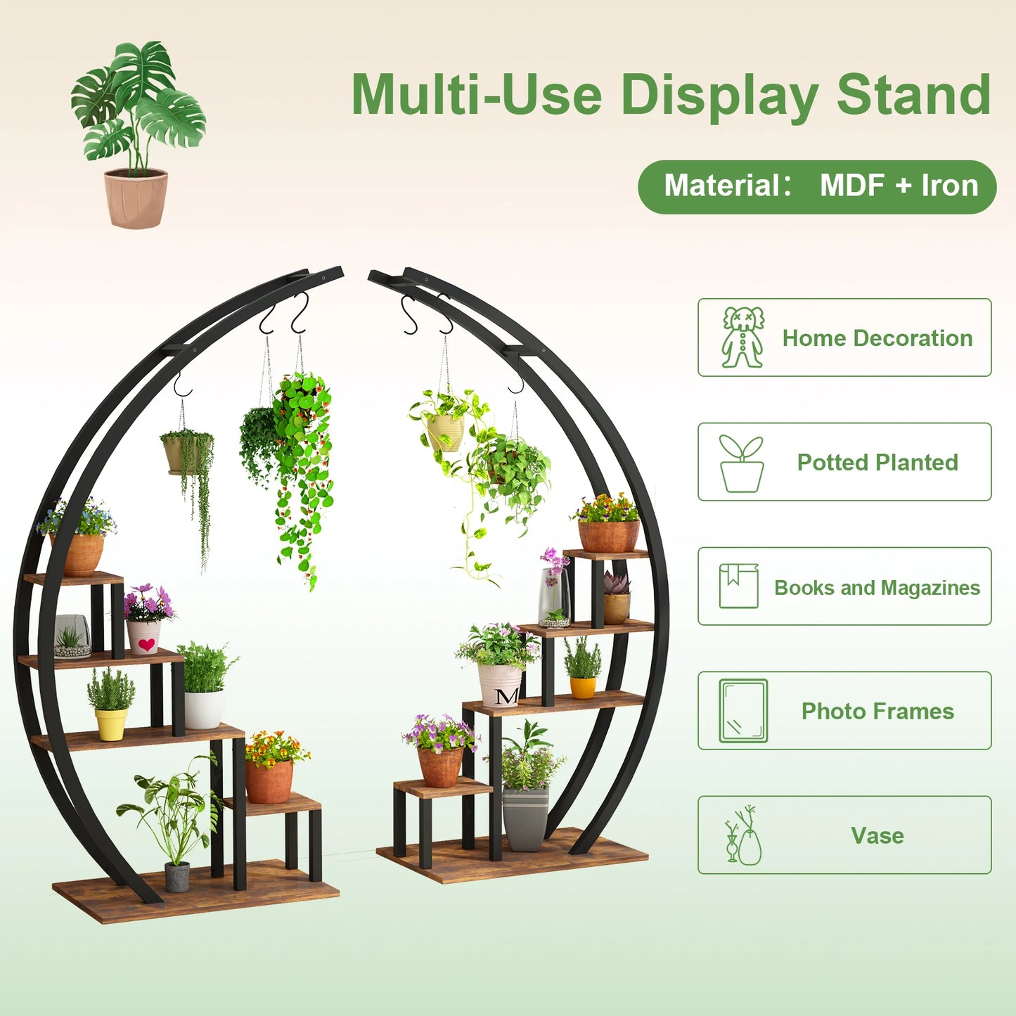 TWISTER.CK 5 Tier Indoor Plant Stand Metal Half Moon Shelf
