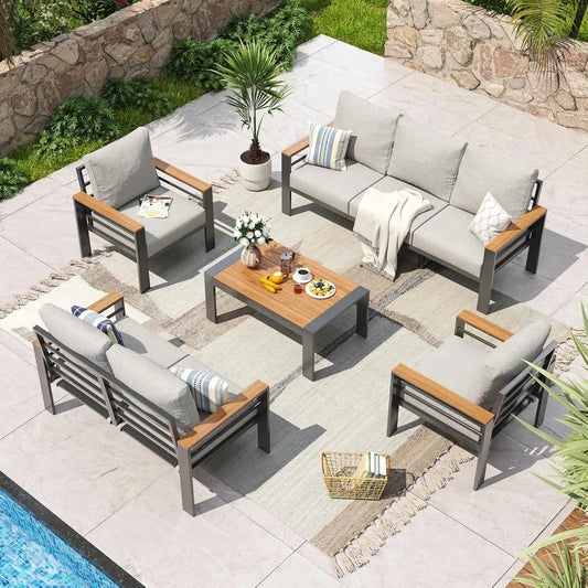 Aluminum Patio Outdoor Furniture Set With Cushions Coffee Table