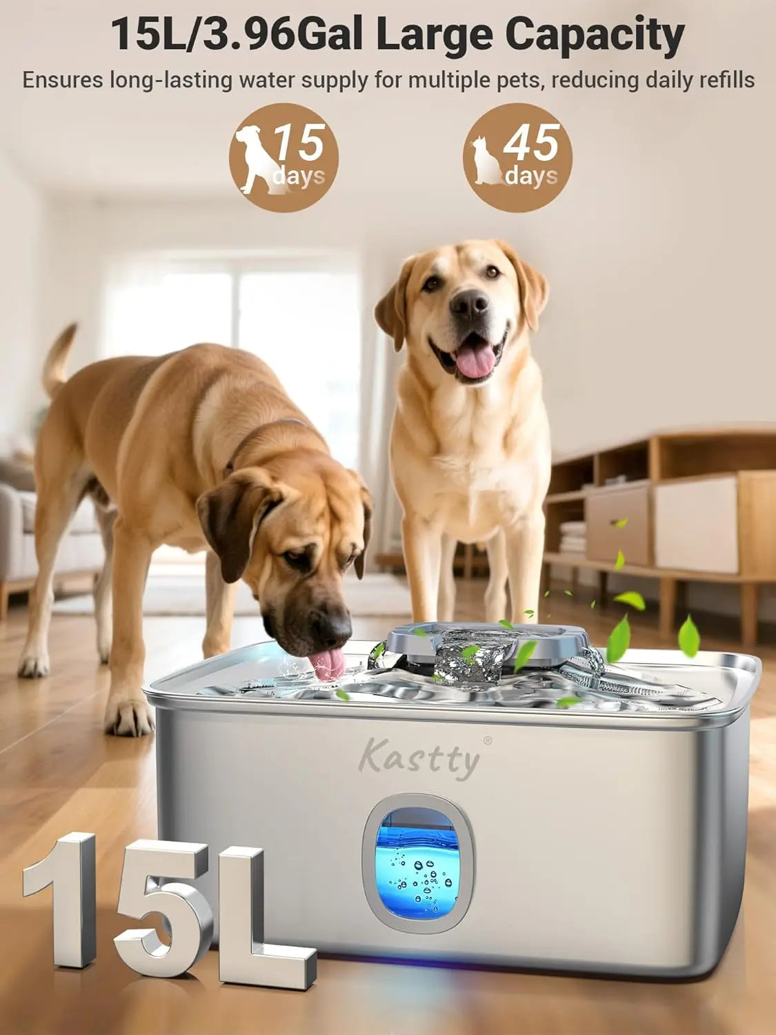 Stainless Steel Dog Water Fountain With Triple Filtration LED