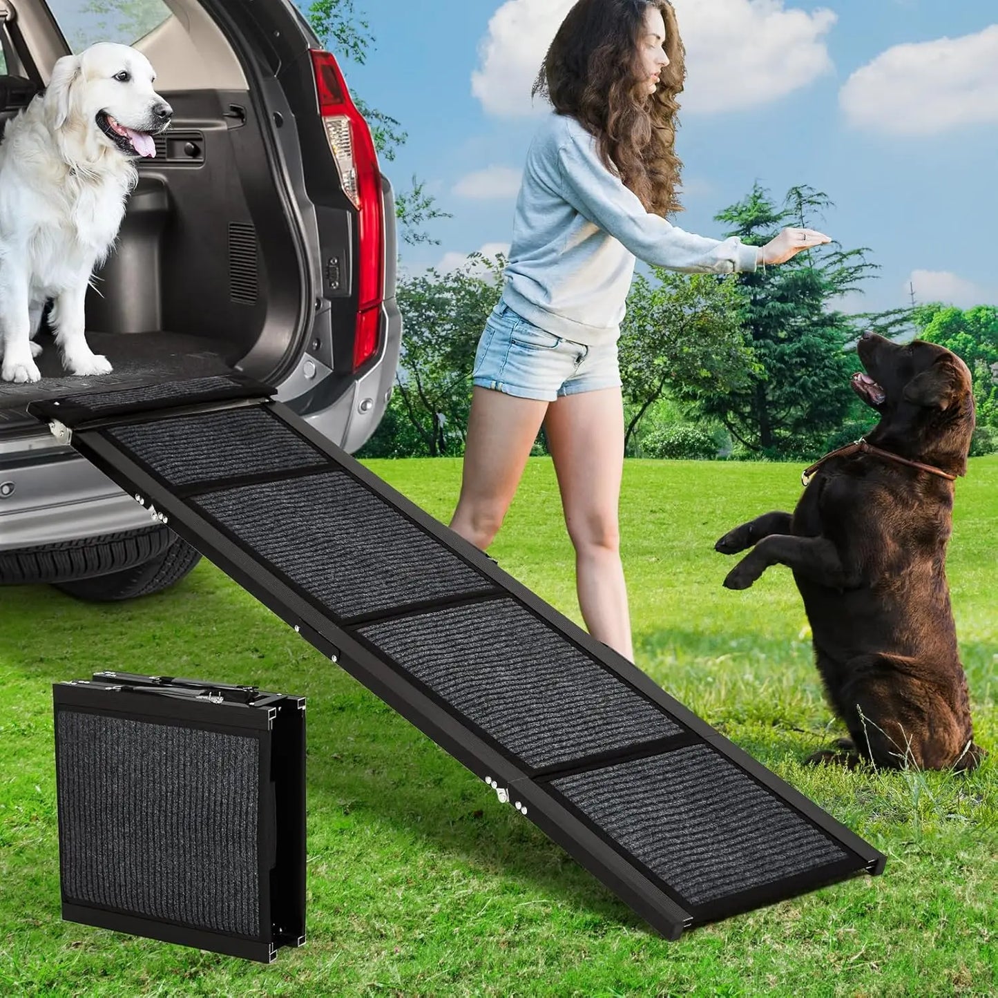 HiMISS Upgraded Folding Dog Ramp For Cars Non Slip Surface