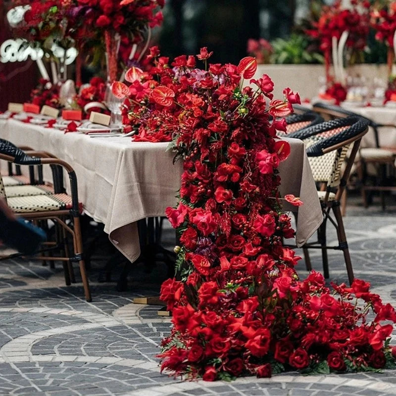 Artificial 5D Red Rose Anthurium Table Runner Centerpiece for Weddings