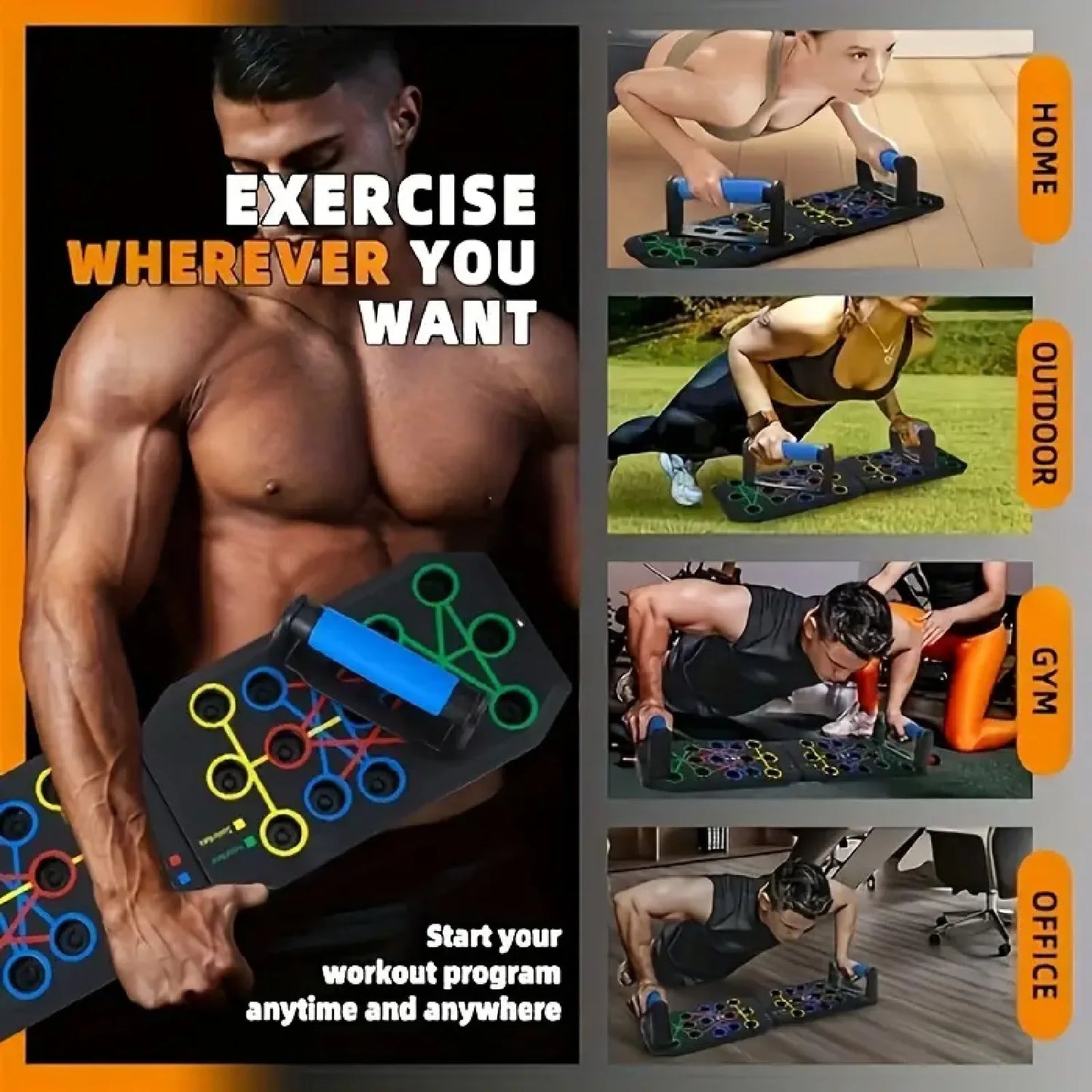 Portable Push Up Board Set With Handles Foldable Fitness Equipment