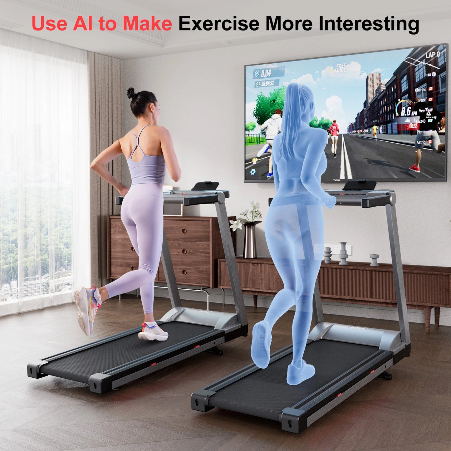 Superun 3.5HP Foldable Incline Treadmill With Bluetooth App Monitoring