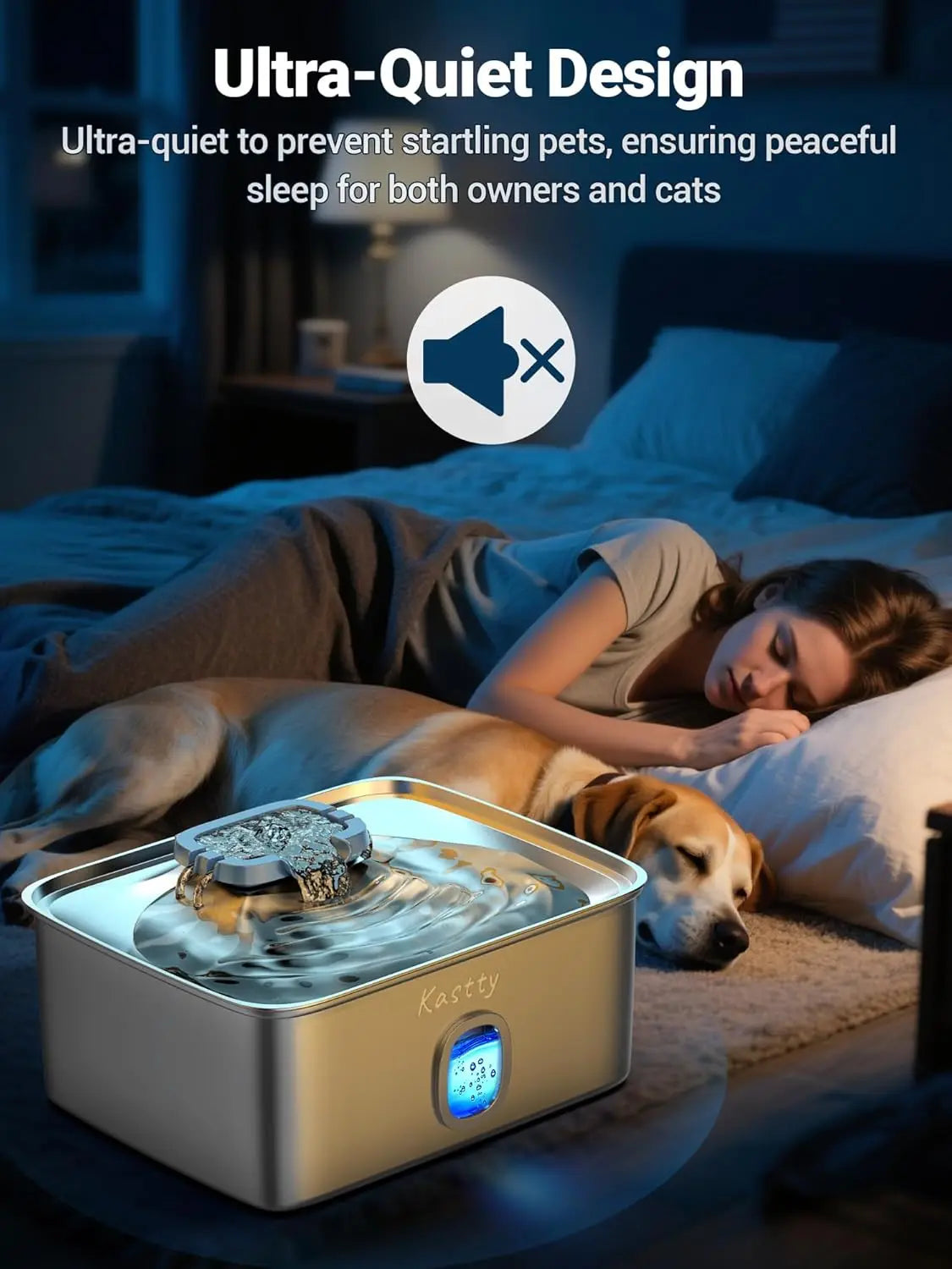 Stainless Steel Dog Water Fountain With Triple Filtration LED