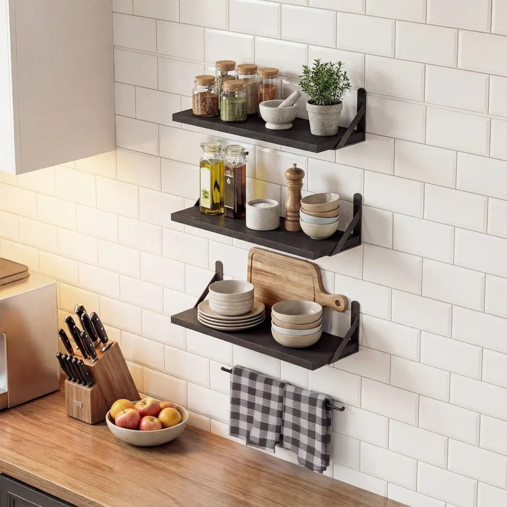 Six-Piece Rustic Floating Wall Shelves Set For Home Decor