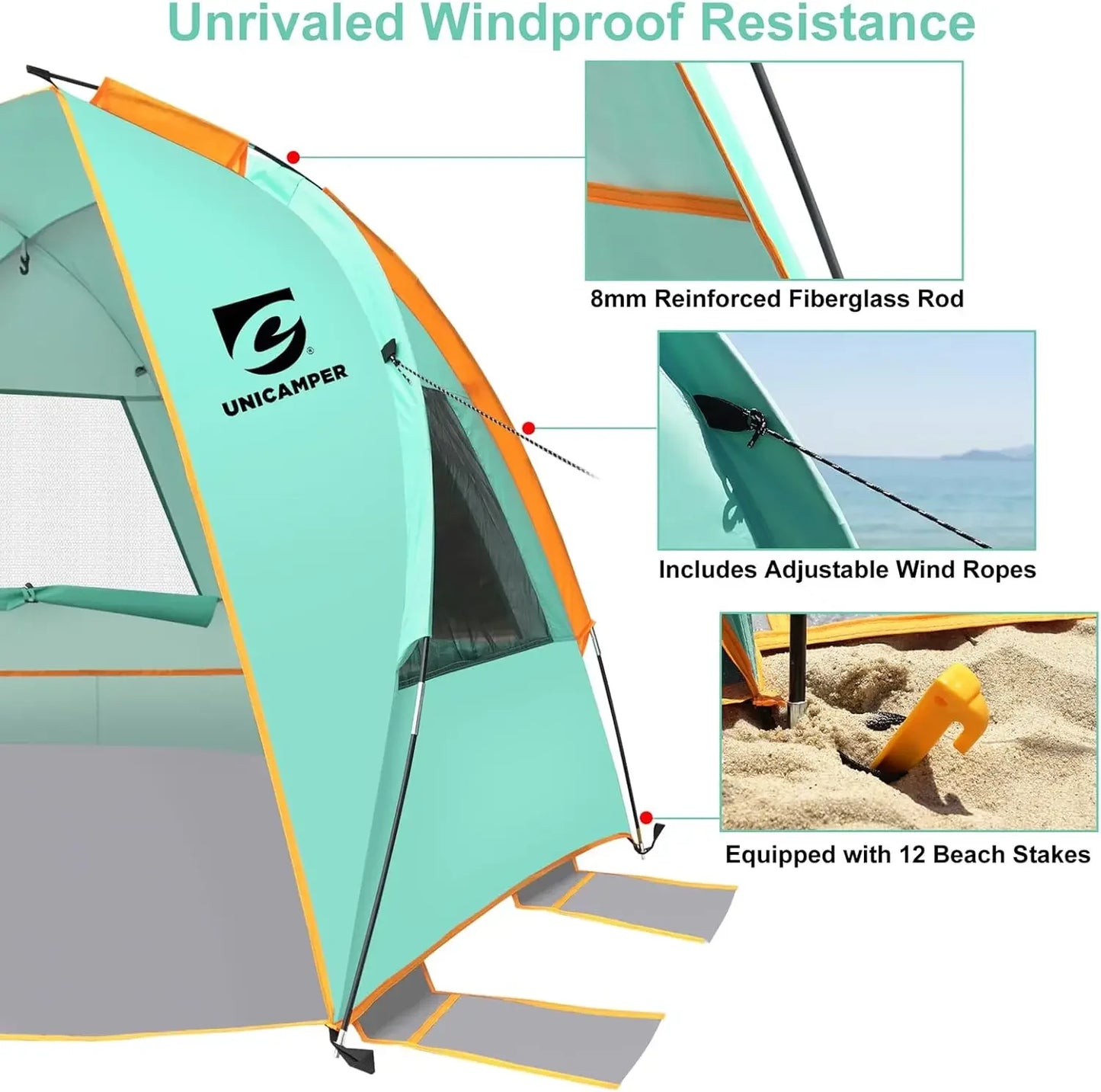 Unp Beach Tent 3 Person Sun Shelter UPF 50 Extended PE Floor