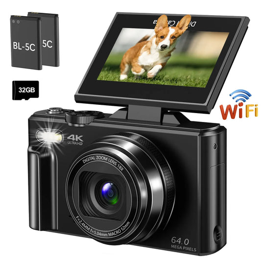 Gavonde 4K Compact Digital Camera 18X Zoom And Flip Screen