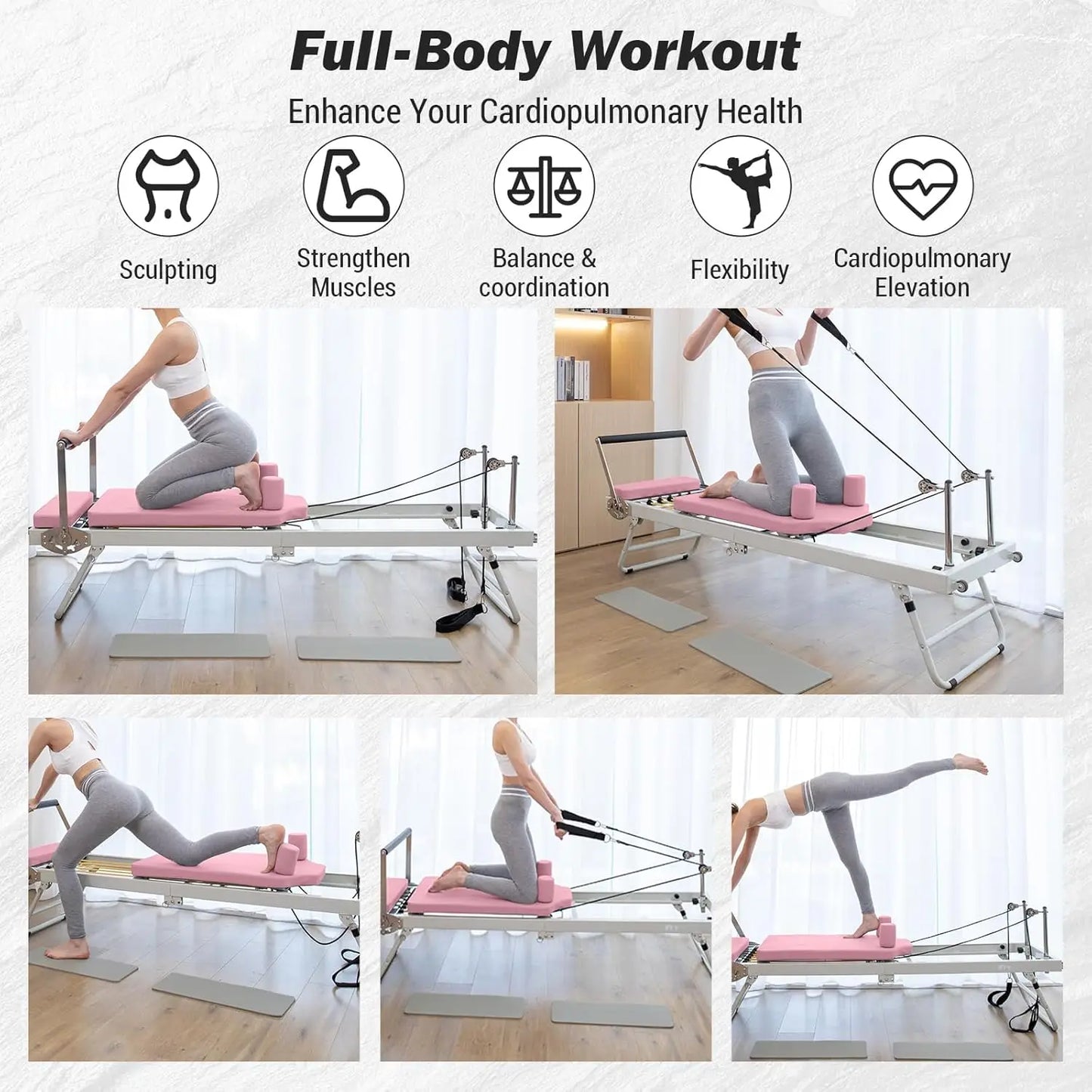 Pilates Reformer Machine Foldable And Adjustable For Home Gym Workouts