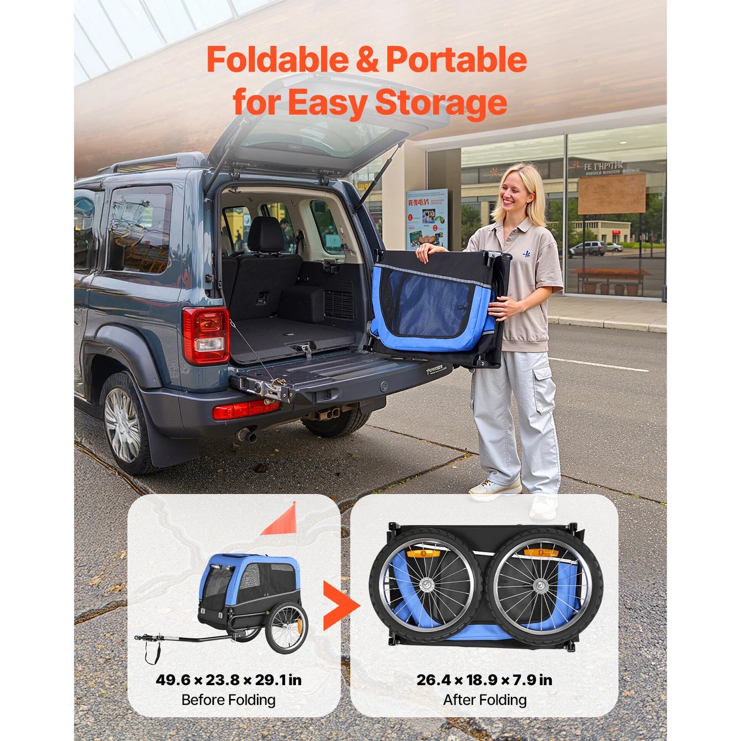 SucceBuy Folding Dog Trailer For Small And Medium Dogs