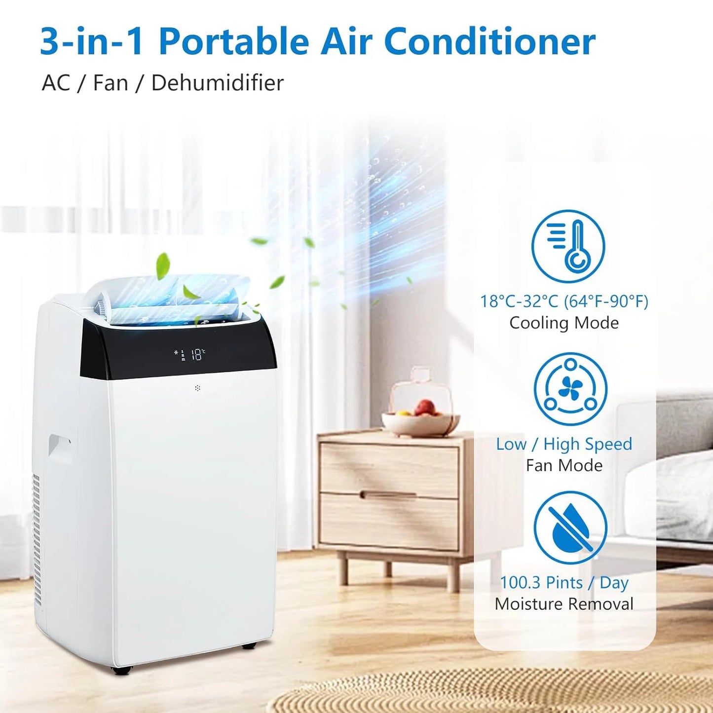 Adoolla 14000 BTU Portable Air Conditioner 3-In-1 With Remote Control