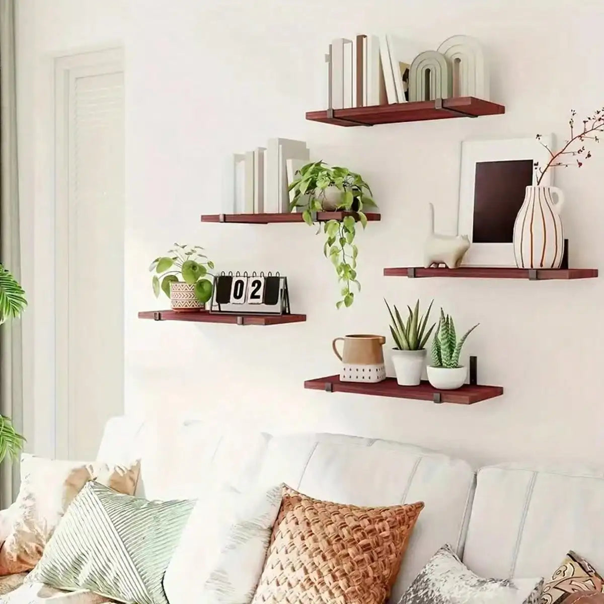 Christmas Room Decor Five Piece Equal Length Floating Wall Shelves