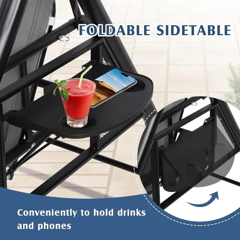 Abo Outdoor Porch Swing With Canopy Cup Holder 3 Seat