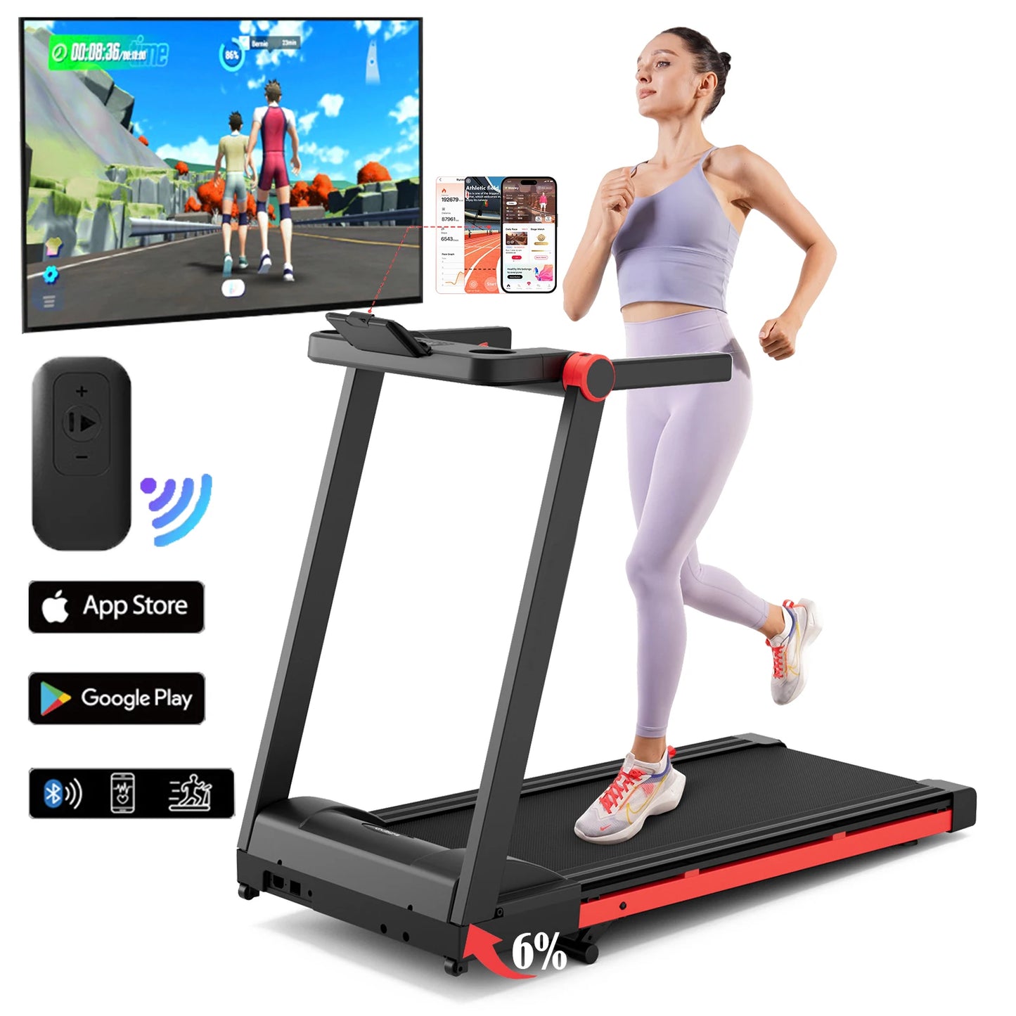 Superun 3.5HP Foldable Incline Treadmill With Bluetooth App Monitoring