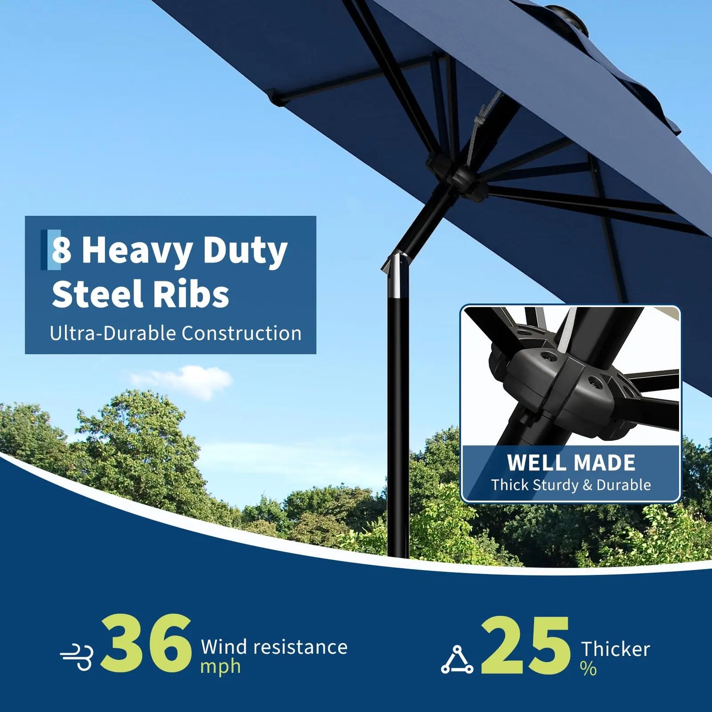 HiMISS Patio Umbrella With Crank Lift Tilt Sunshade Waterproof