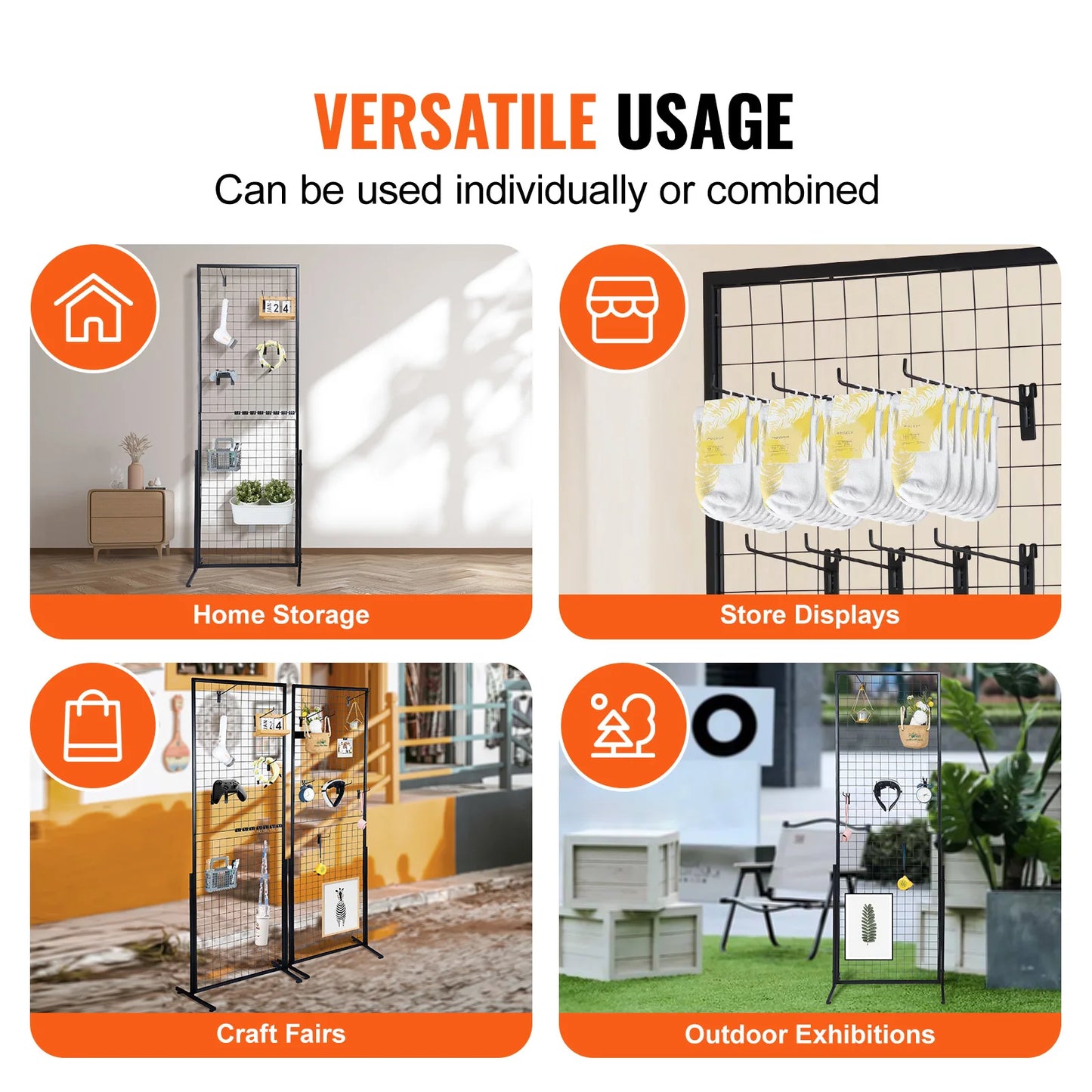 SucceBuy Grid Wall Panels Tower Display Racks With Hooks